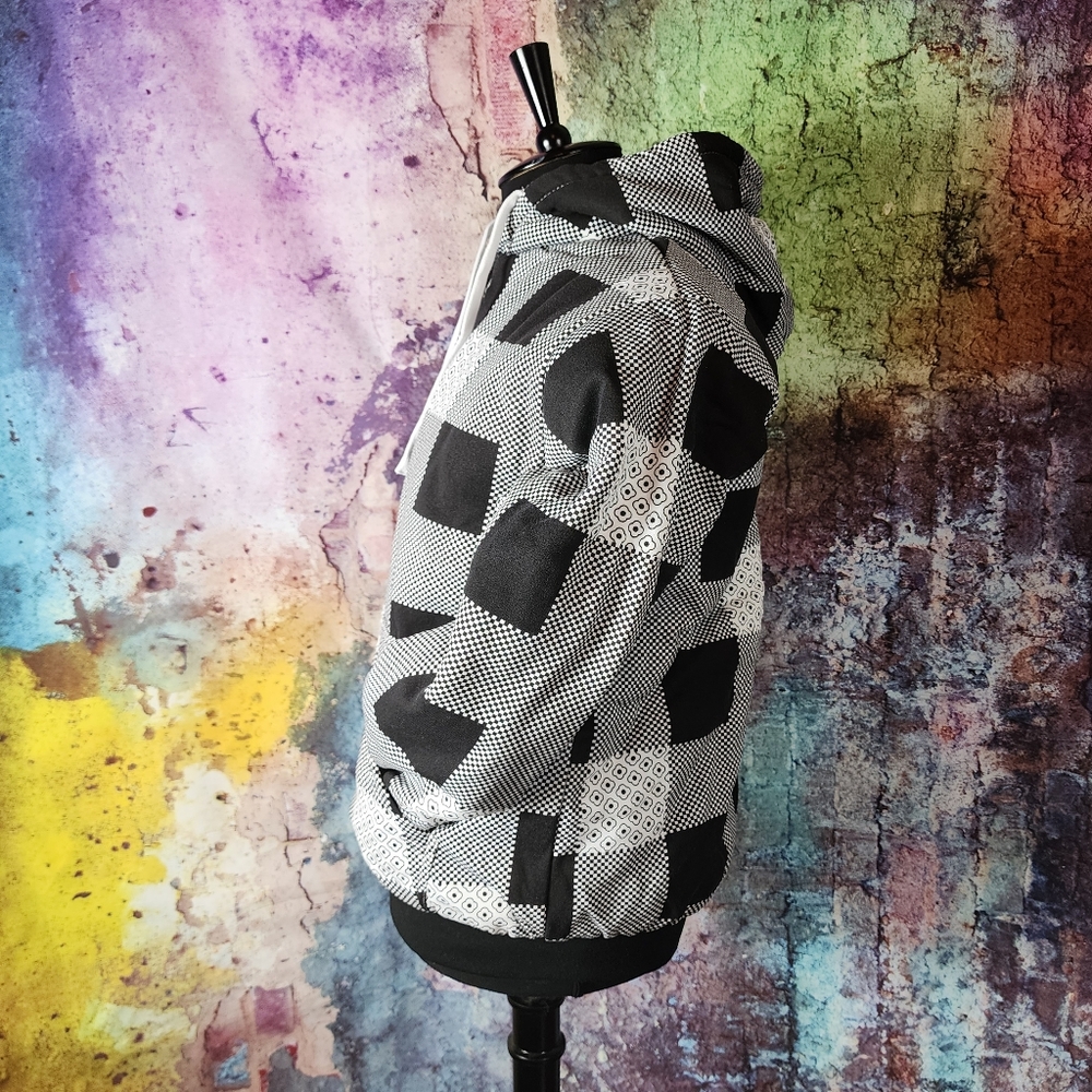 Large Black and White Checkered Full Zip Lined Hoodie - Picture 3 of 13